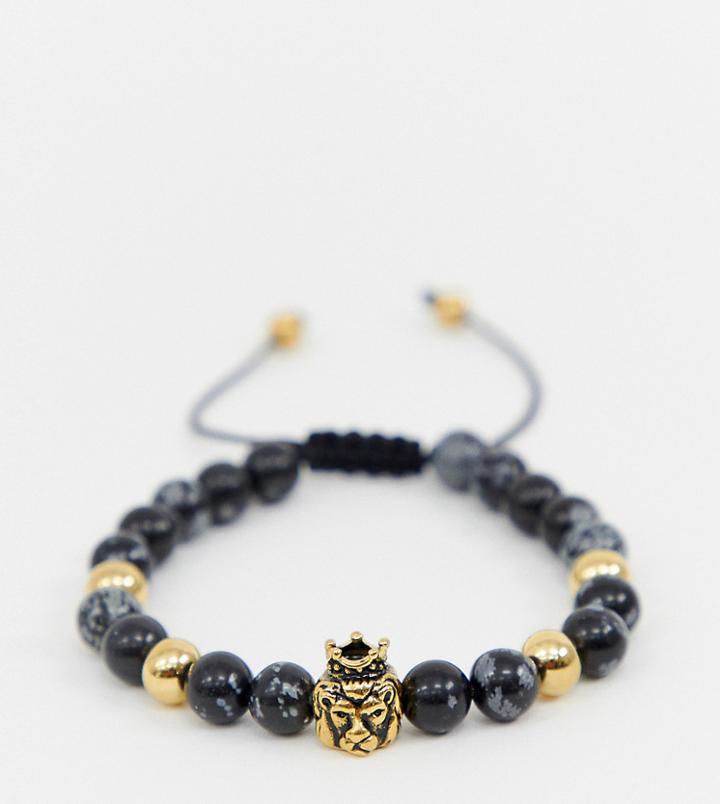 Seven London Black Beaded Bracelet With Lion Charm - Black