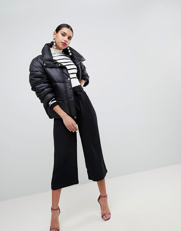Stradivarius Tie Front Crop Wide Leg Pants - Black