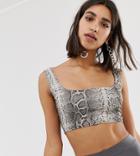 Missguided Slinky Crop Top In Gray Snake - Gray