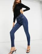Il Sarto High Waist Skinny Jeans In Mid Wash Blue-blues