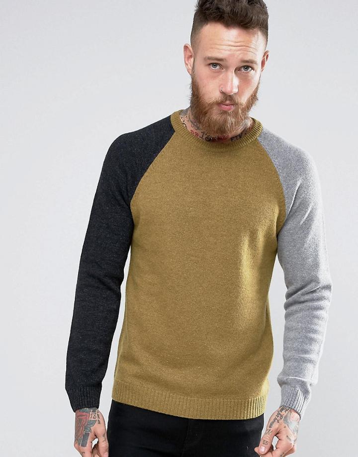 Asos Lambswool Sweater With Color Block Sleeves - Gray