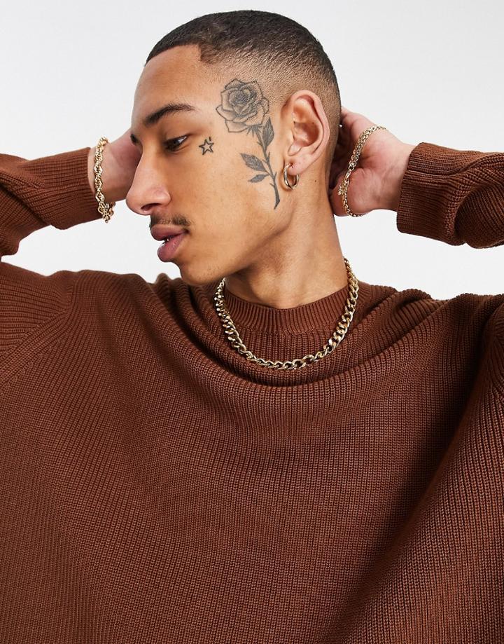 Asos Design Ribbed Cotton Sweater Set In Brown-neutral