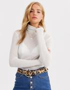 Pieces Flecked Detail Roll Neck Jersey Top
