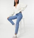 Stradivarius Split Front Mom Jeans With Stretch In Blue-blues
