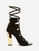 Kat Maconie Betsy Black & Gold Ghillie Multi Lace Heeled Sandals - Black