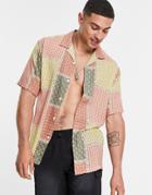 Pull & Bear Camp Collar Shirt With Patchwork Print-multi