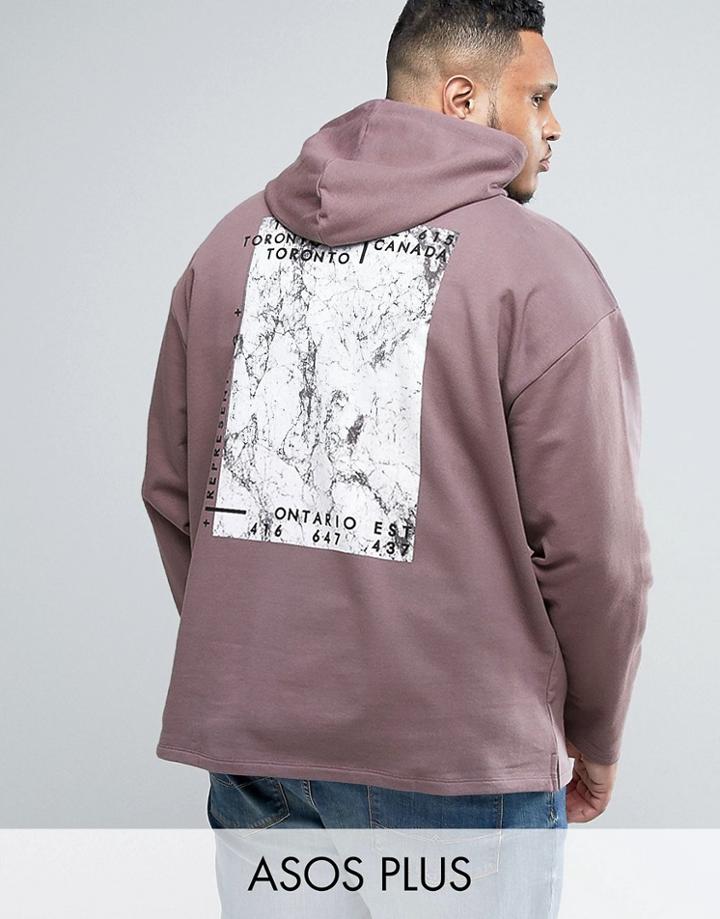 Asos Plus Oversized Longline Hoodie With Marble Print - Purple