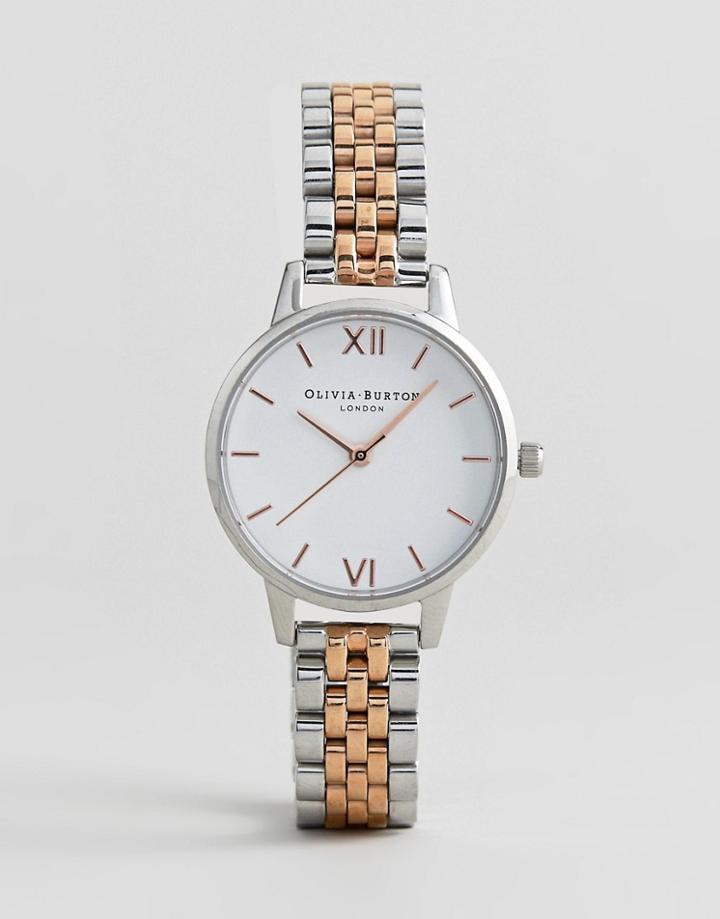 Olivia Burton Ob16mdw25 White Midi Dial Bracelet Watch In Mixed Metal-silver