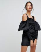 Prettylittlething Velvet Puff Sleeve Dress - Black