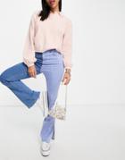 Asos Design High Rise Sassy Cigarette Jeans With Slit Front In Two-tone Wash-blues