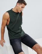 Asos Design Tank With Dropped Arm Hole In Green - Green