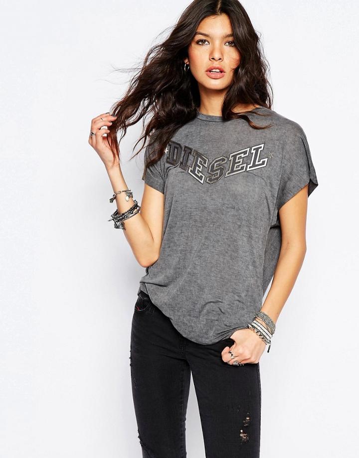 Diesel Varsity Logo Open Back T-shirt - Gray