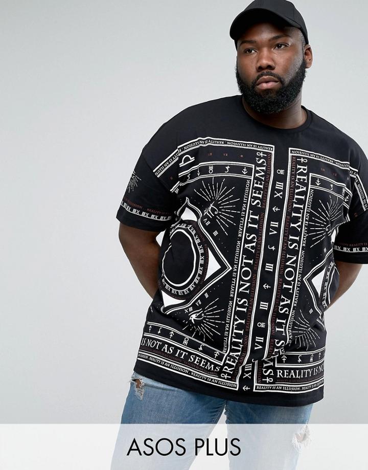 Asos Plus Super Oversized T-shirt With All Over Symbol Print - Black