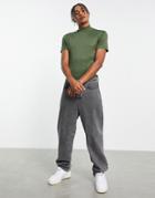 Asos Design Muscle Fit T-shirt In Rib With Turtle In Khaki-green