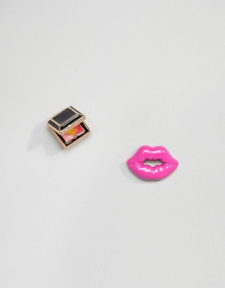 Asos Mismatch Compact And Lip Stud Earrings - Multi