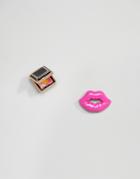 Asos Mismatch Compact And Lip Stud Earrings - Multi
