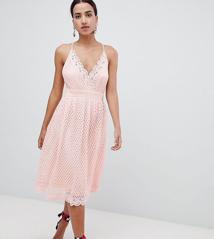Boohoo Cami Lace Midi Dress - Pink