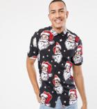 Asos Design Tall Holidays Regular Fit Santa Print Shirt In Black-multi