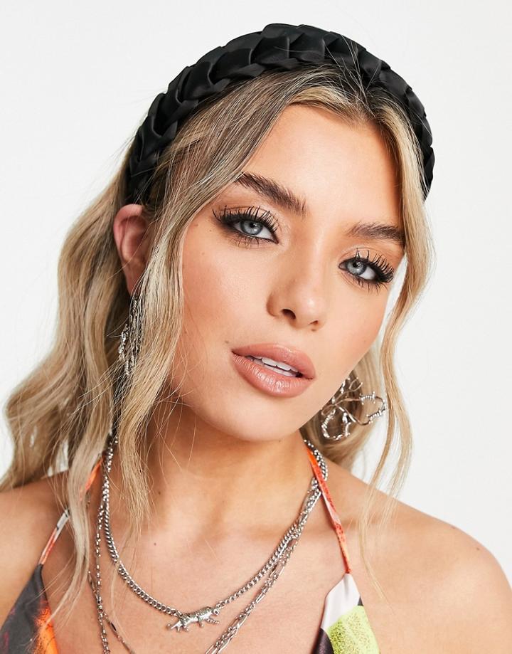 Topshop Braided Headband In Black