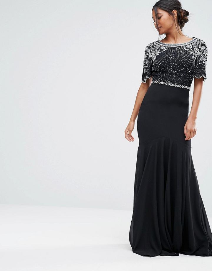 Virgos Lounge Embellished Fishtail Maxi Dress - Black
