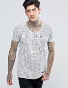 Scotch & Soda T-shirt With Scoop Neck In All Over Fish Print In Stretch Slim Fit In White - White