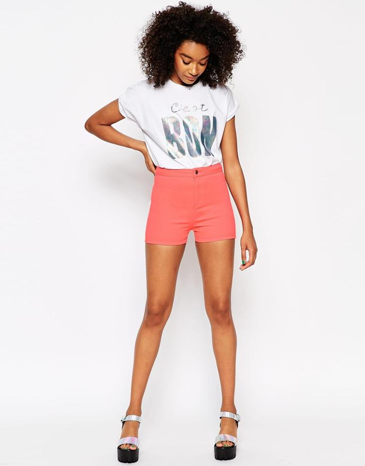 Asos 70's High Waist Twill Hot Pants - Coral