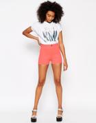 Asos 70's High Waist Twill Hot Pants - Coral