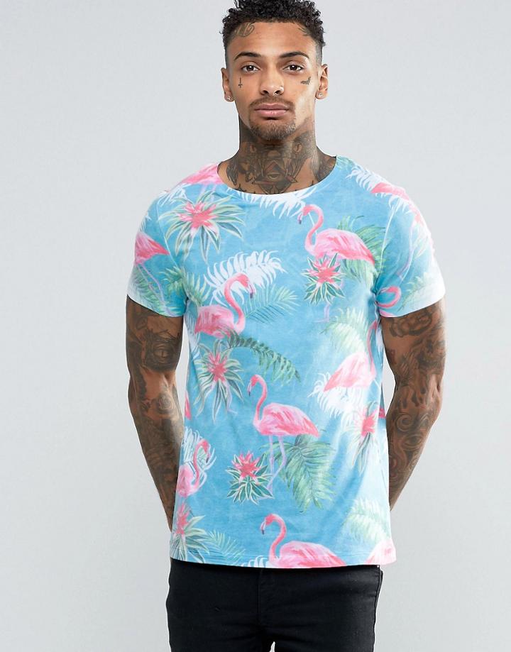 Asos T-shirt With Flamingo Print - Gray