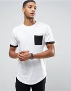 Only & Sons Longline T-shirt With Contract Pocket And Cuff - White