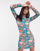 Sacred Hawk Bodycon Mini Dress In Vintage Floral Print-multi