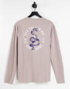Asos Design Relaxed Long Sleeve T-shirt In Beige With Dragon Back Print-neutral