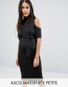 Asos Maternity Petite Tie Side Cold Shoulder Midi Dress - Black