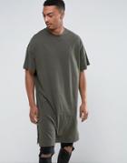 Asos Extreme Longline Super Oversized T-shirt In Khaki - Green