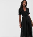 Fashion Union Tall Midi Wrap Dress With Tie Waist - Black