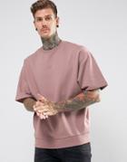 Asos Oversized Short Sleeve Sweatshirt In Pink - Pink