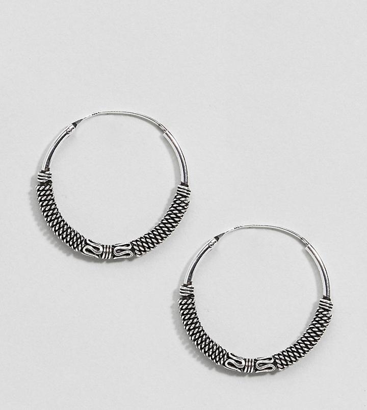 Asos Design Sterling Silver Rope And Wire Wrapped Hoop Earrings - Silver
