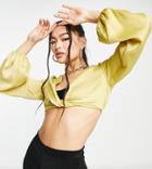 Aria Cove Satin Knot Front Crop Top In Lime - Part Of A Set-green