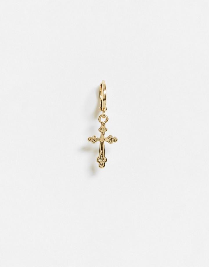 Designb Exclusive Hoop Earring In Gold With Cross Pendant