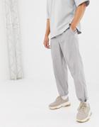 Asos White Tapered Joggers In Flat Gray Nylon With Belt - Gray
