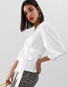 Vero Moda Wrap 3/4 Sleeve Blouse - White