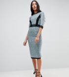 Little Mistress Tall Lace Midi Pencil Dress With Contrast Panel - Blue