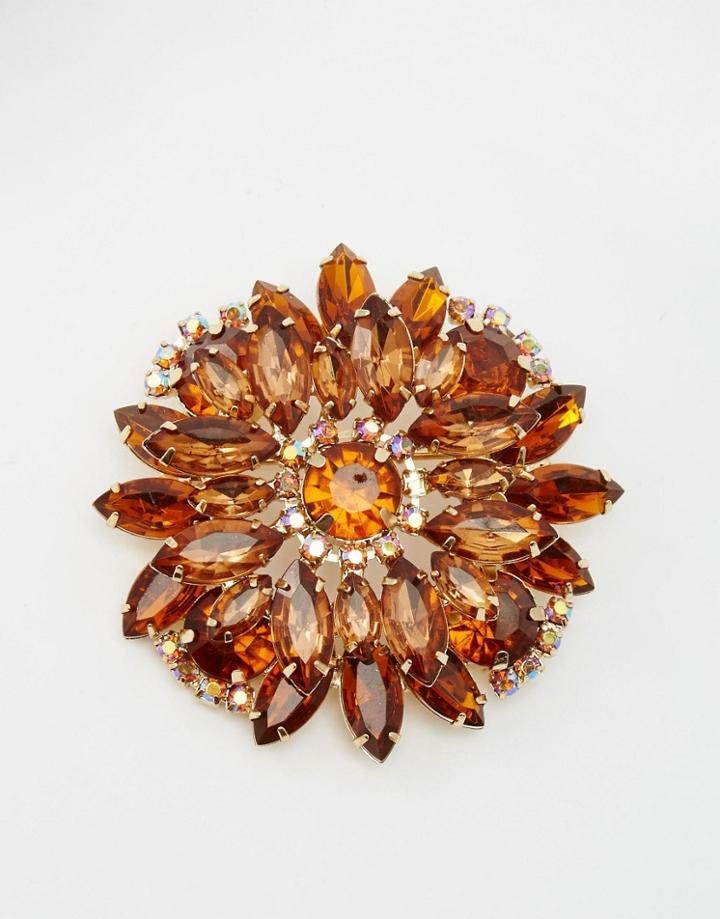Asos 70s Jewelled Brooch - Brown