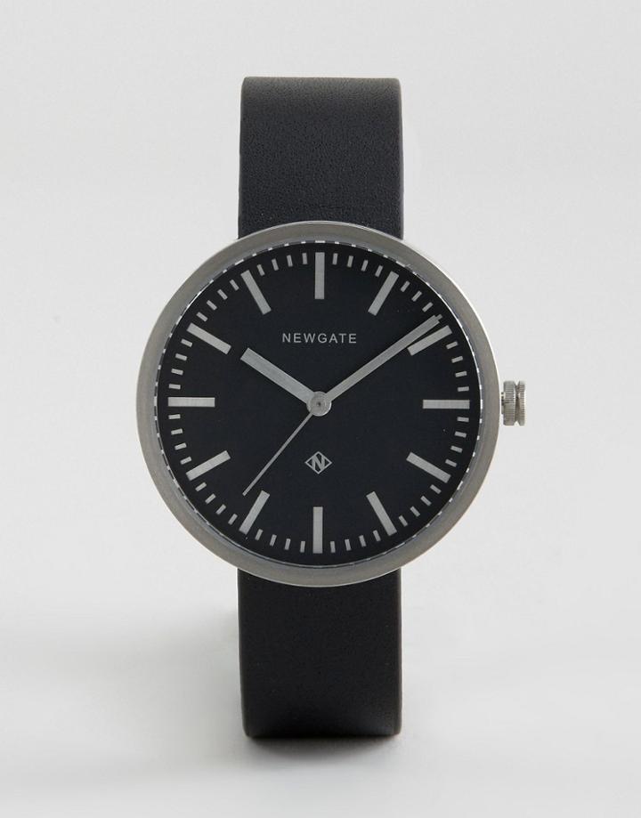 Newgate Drummer Black Leather Watch With Silver Dial - Black