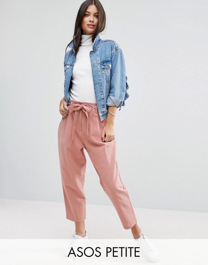 Asos Petite Tie Waist Linen Peg Pants - Pink