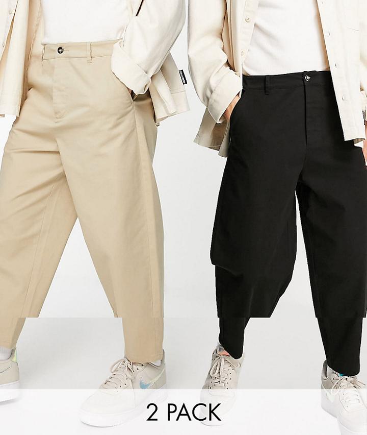 Asos Design 2 Pack Oversized Tapered Chinos In Black And Stone Save-multi