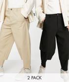 Asos Design 2 Pack Oversized Tapered Chinos In Black And Stone Save-multi