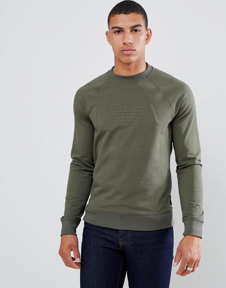 Emporio Armani Embossed Logo Crew Neck Sweat In Khaki - Green