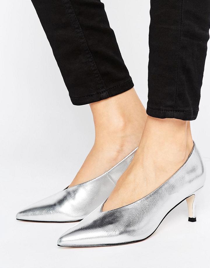 Asos Suzie Pointed Kitten Heels - Silver