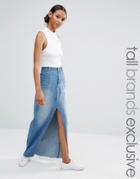 Daisy Street Tall Split Front Denim Maxi Skirt - Blue