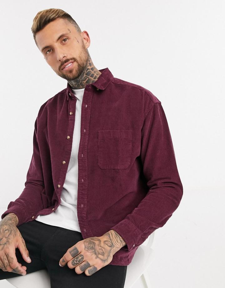 Asos Design 90s Oversized Corduroy Shirt In Grape-purple